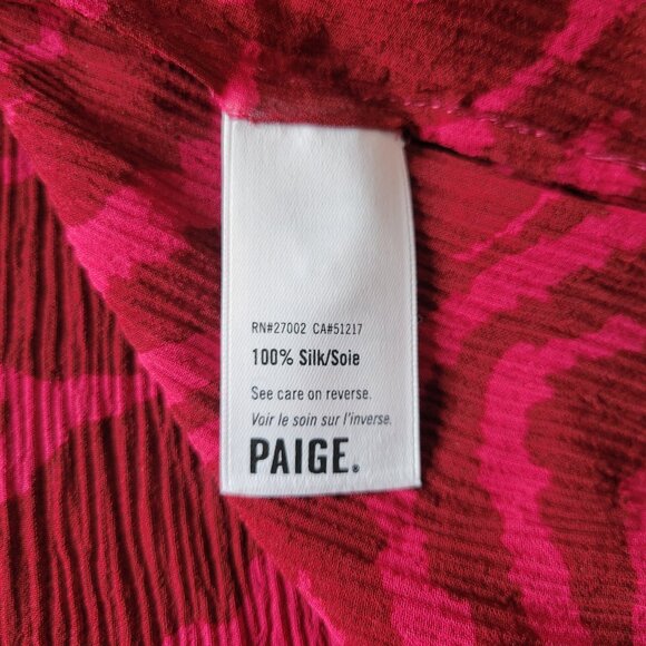 PAIGE Long Sleeve 100% Silk Blouse, Women’s L, Red, Sheer, Animal Print, EUC - Picture 5 of 9